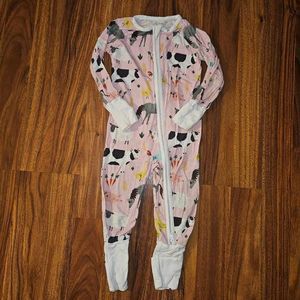 Little Sleepies Pink Farm Animal Bamboo Convertable Romper Baby Size 3-6 Month